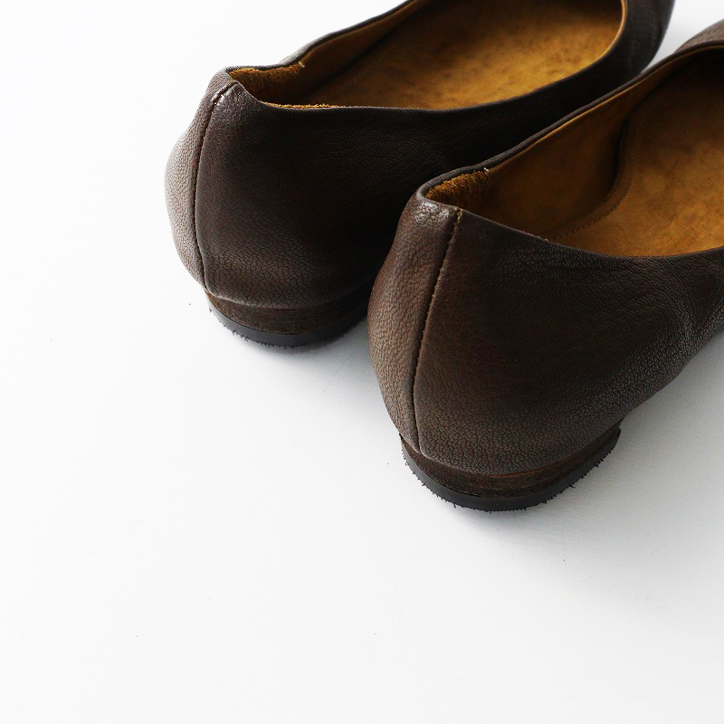 美品 クリスチャンポー CHRISTIAN PEAU レザーフラットパンプス 38 ブラウン/ぺたんこヒール プレーンシューズ【2400014499209】_画像4