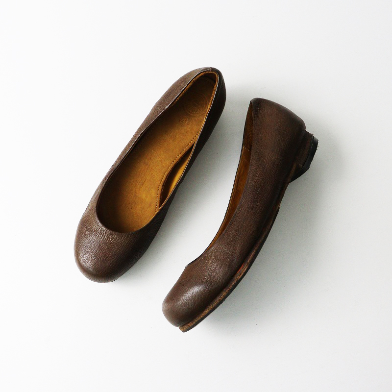 美品 クリスチャンポー CHRISTIAN PEAU レザーフラットパンプス 38 ブラウン/ぺたんこヒール プレーンシューズ【2400014499209】_画像6