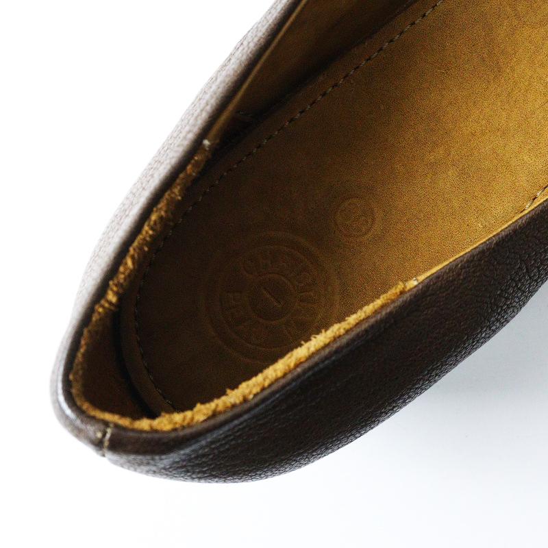 美品 クリスチャンポー CHRISTIAN PEAU レザーフラットパンプス 38 ブラウン/ぺたんこヒール プレーンシューズ【2400014499209】_画像7