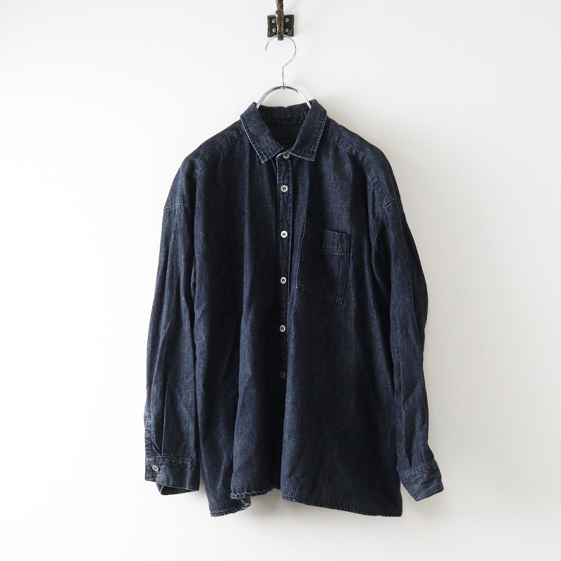 ビスクバイネストローブ bisque by nest Robe インディゴ染めコットンリネンシャツ＼ネイビー フレア ブラウス【2400014650433】_画像1