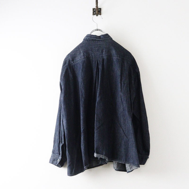 ビスクバイネストローブ bisque by nest Robe インディゴ染めコットンリネンシャツ＼ネイビー フレア ブラウス【2400014650433】_画像2