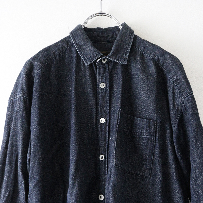 ビスクバイネストローブ bisque by nest Robe インディゴ染めコットンリネンシャツ＼ネイビー フレア ブラウス【2400014650433】_画像3