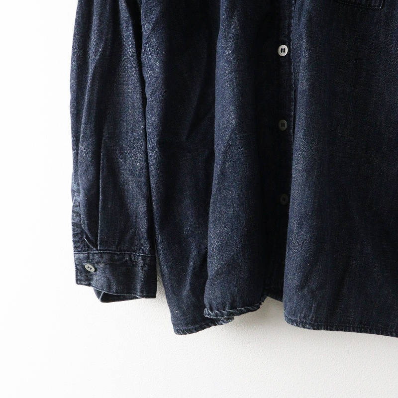 ビスクバイネストローブ bisque by nest Robe インディゴ染めコットンリネンシャツ＼ネイビー フレア ブラウス【2400014650433】_画像4