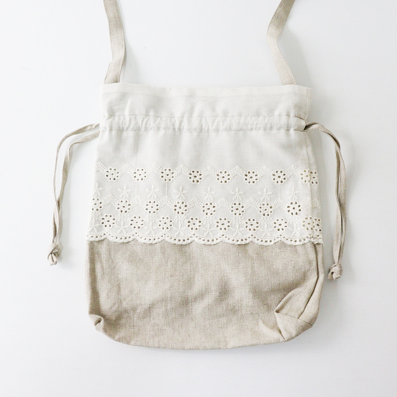 美品 ノベルティ サマンサモスモス Samansa Mos2 SM2 kazumi カズミコラボ 刺繍レース巾着ショルダーバッグ ベージュ┃【2400014652178】_画像2