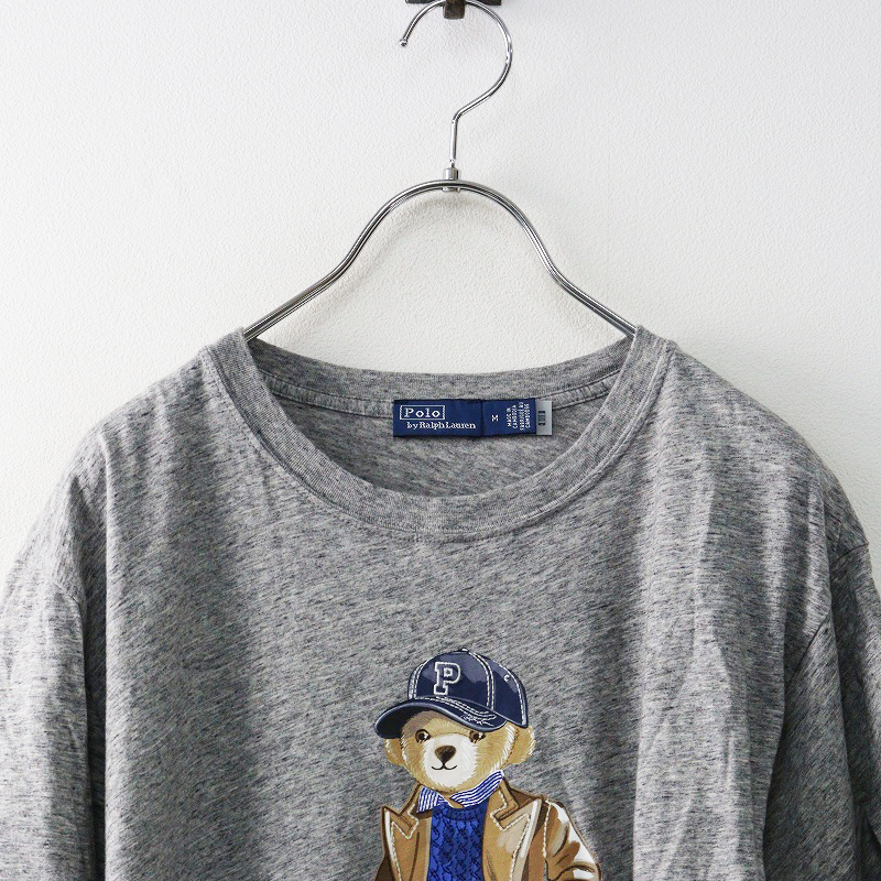 美品 JPタグ 現行QRタグ ポロラルフローレン Polo Ralph Lauren ポロベアTシャツ M\グレー カットソー ロゴ くま【2400014664867】_画像3