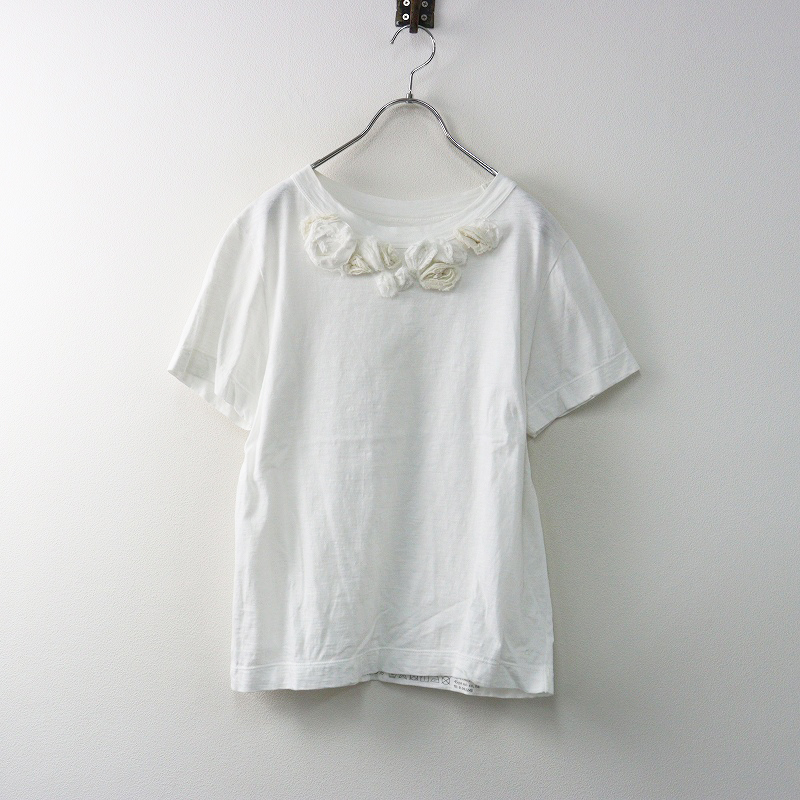 45R 45rpm フォーティファイブアール フラワーモチーフTシャツ 3\ホワイト ジンバブエコットン カットソー【2400014664911】_画像1