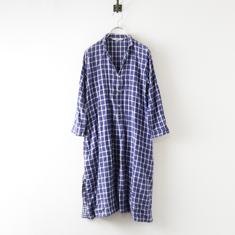 45R 45rpm フォーティファイブアール コットンチェックスキッパーワンピース 1\ネイビー ドレス タック スリット【2400014660302】_画像1