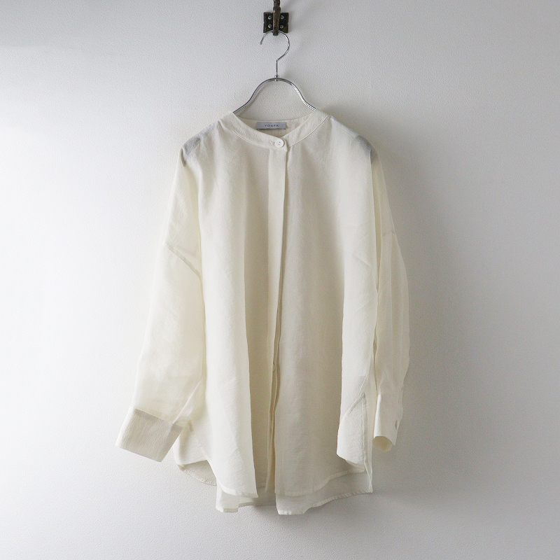 ヨンファ YONFA オーガンジーシャツ F＼オフホワイト シアー バンドカラー ブラウス ワイド 比翼 トップス【2400014654370】_画像1