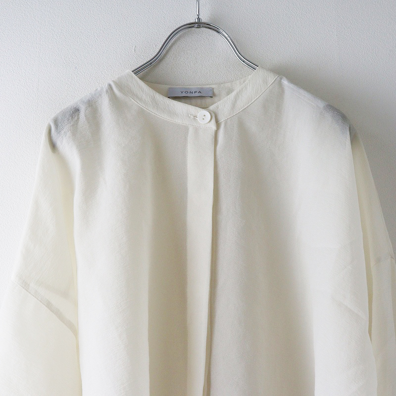 ヨンファ YONFA オーガンジーシャツ F＼オフホワイト シアー バンドカラー ブラウス ワイド 比翼 トップス【2400014654370】_画像3