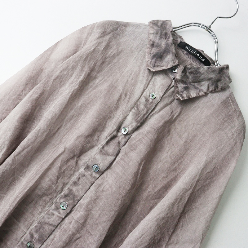 ミズイロインド mizuiro ind ピグメントダイ シアーワイドチュニックシャツ ピンクグレー系┃幅広ブラウス トップス【2400014669404】_画像4