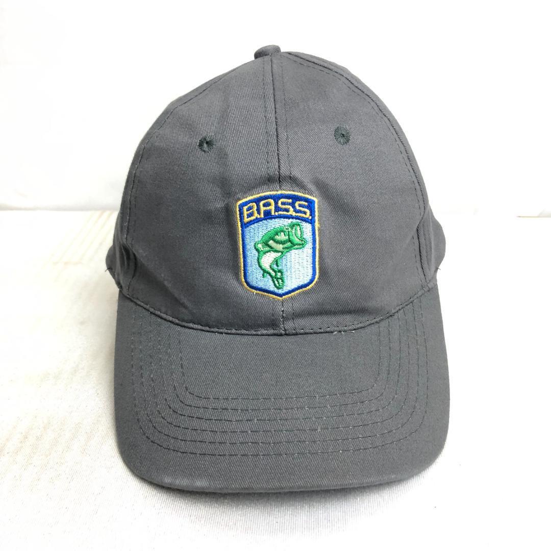 【US古着】キャップ　6パネルキャップ　刺ロゴ　フィッシング　魚　BASS 灰 アウトドア　釣り　バス_画像1