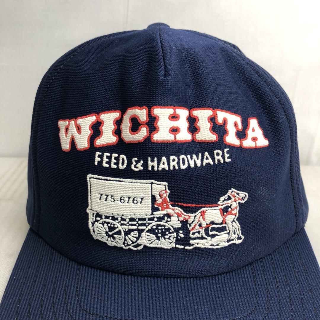 【US古着】キャップ　メッシュキャップ　トラッカーキャップ　WICHITA　ネイビー　紺　ビンテージキャップ　企業ロゴ_画像2
