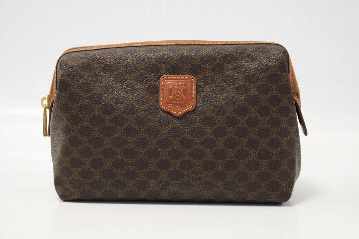 CELINE オールドセリーヌ マカダム柄 ポーチ PVC レザー ブラウン系 10-M026/1/060_画像1