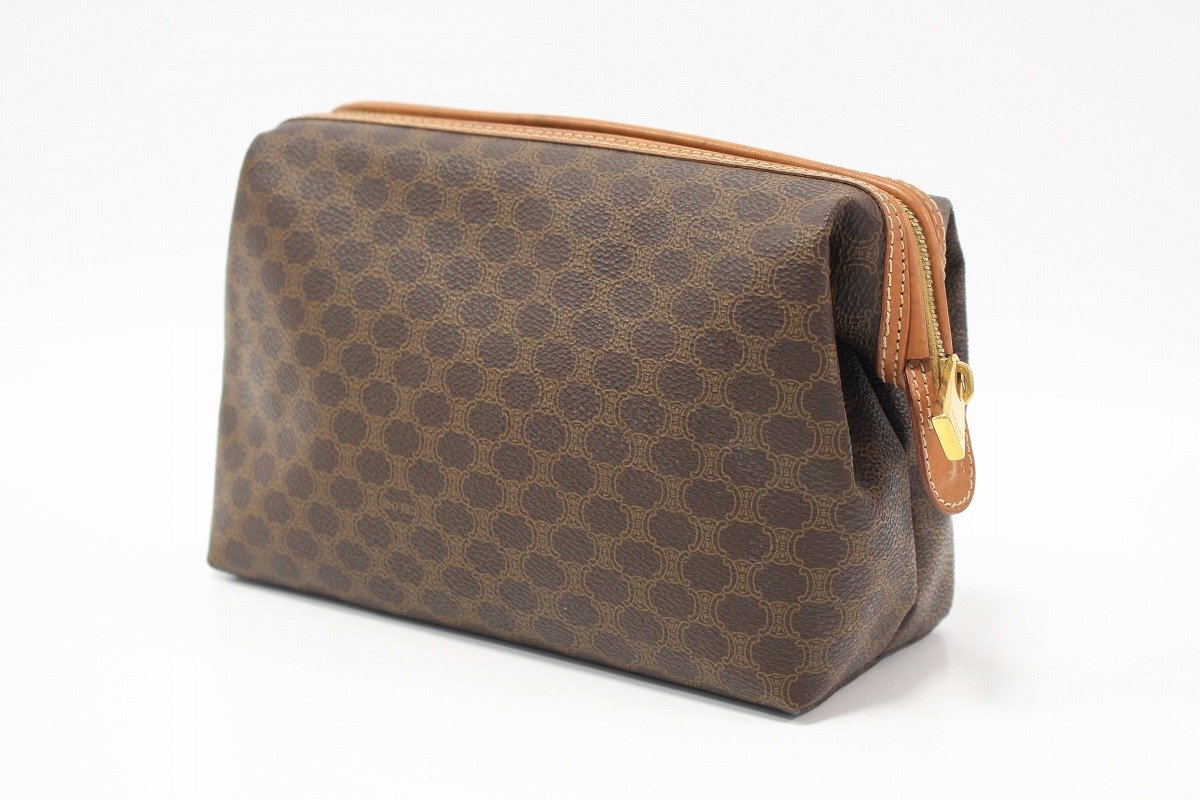 CELINE オールドセリーヌ マカダム柄 ポーチ PVC レザー ブラウン系 10-M026/1/060_画像4