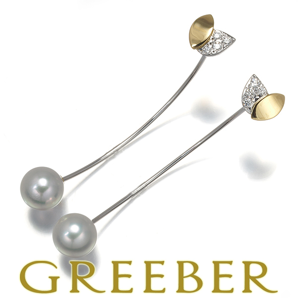 TASAKI タサキ ピアス パール 真珠 7.7mm ダイヤ ダイヤモンド 0.08ct M/G フローレット K18WG/YG BLJ_画像1