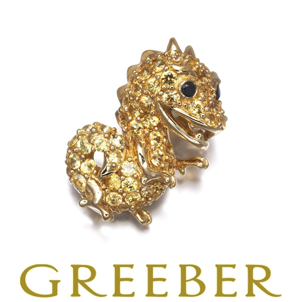 イエローサファイア ブラックダイヤ ダイヤモンド ドラゴン ペンダントトップ K18YG GENJ_画像1