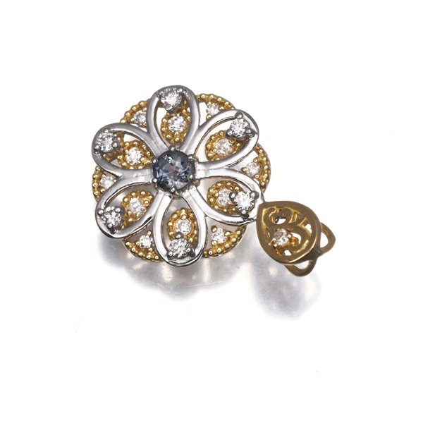 アレキサンドライト 0.08ct ダイヤ ダイヤモンド 0.14ct フラワー ペンダントトップ K18YG/Pt900 ソGENJ_画像3