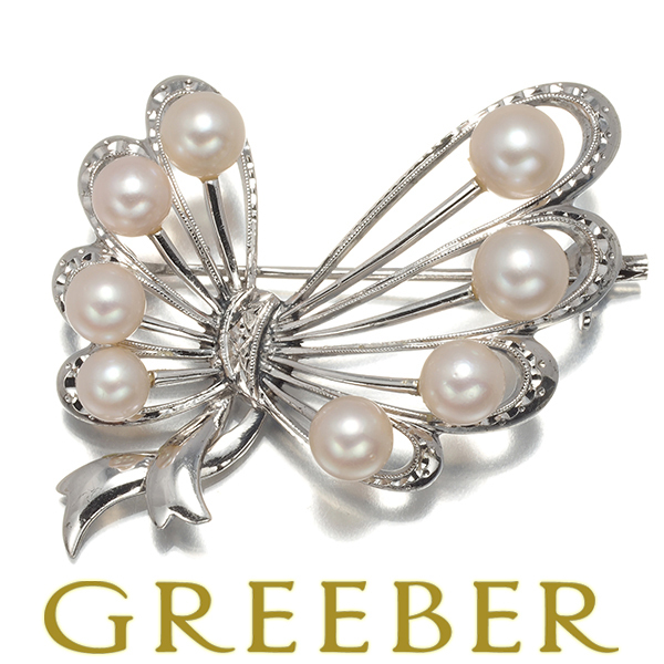 ミキモト ブローチ パール 真珠 4.4-5.7mm リボン シルバー BLJ 大幅値下げ品_画像1