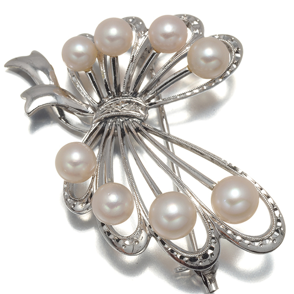 ミキモト ブローチ パール 真珠 4.4-5.7mm リボン シルバー BLJ 大幅値下げ品_画像2