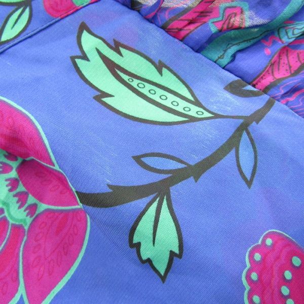 80s~ サイズ 14 PLAZASOUTH フリルカラー フラワープリント ドレス レトロ ワンピース ブルー系 花柄 プラザサウス 古着 ビンテージ 5O3102_画像5