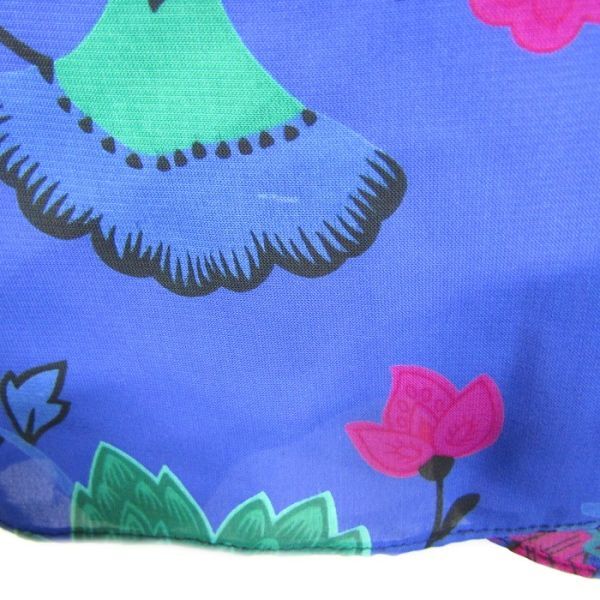 80s~ サイズ 14 PLAZASOUTH フリルカラー フラワープリント ドレス レトロ ワンピース ブルー系 花柄 プラザサウス 古着 ビンテージ 5O3102_画像7