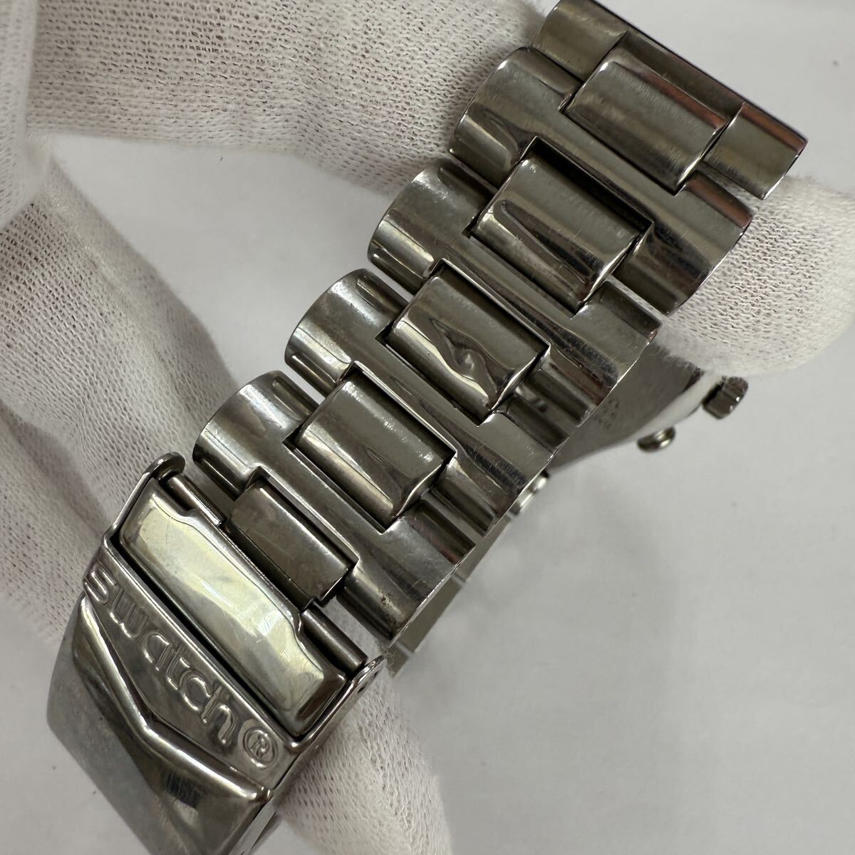 ▽1円〜 SWATCH IRONY スウォッチ アイロニー クォーツ デイト クロノグラフ 腕時計 現状不動品 KB2303_画像3