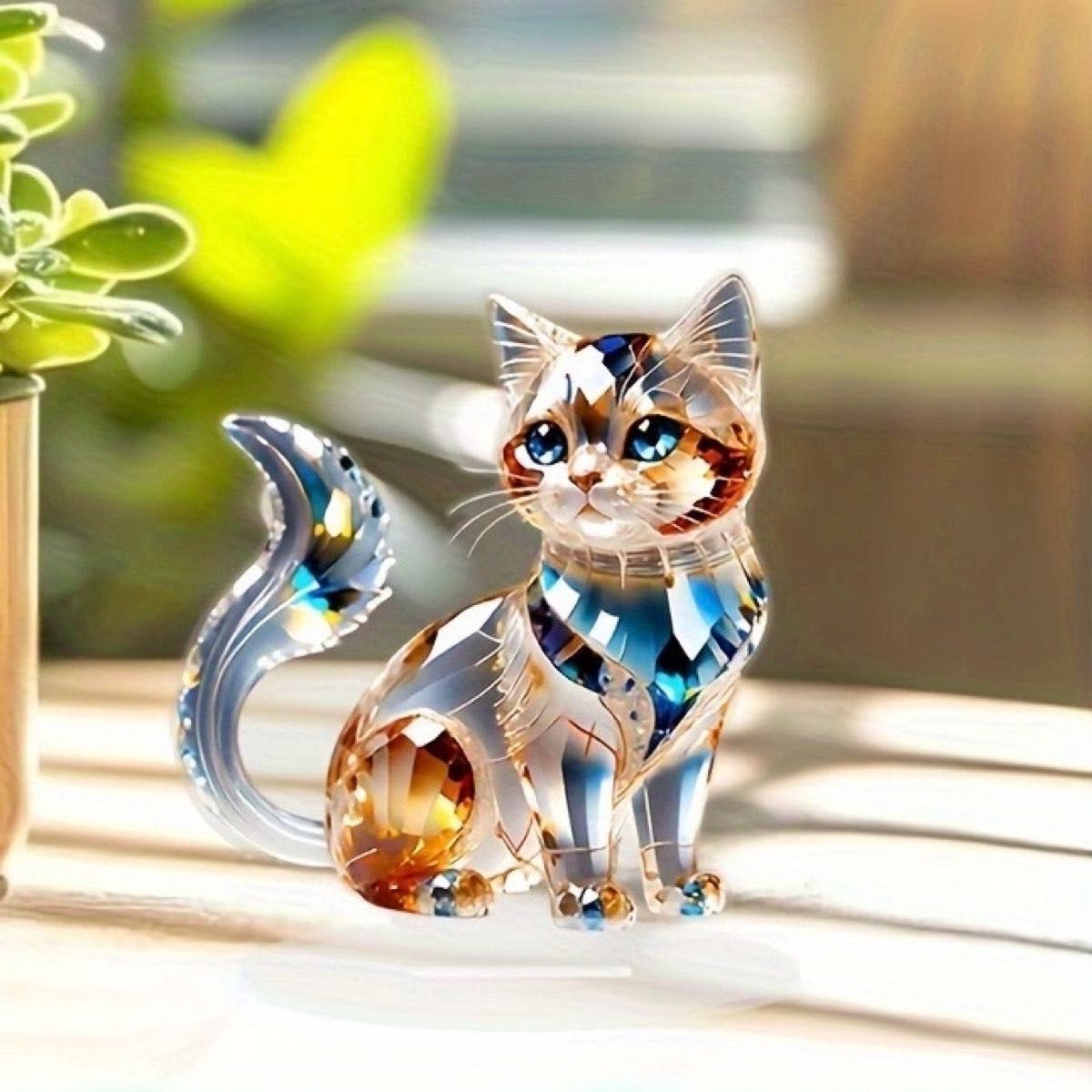 クリスタルキャット 置物 インテリア 飾り アクスタ 透け感 煌めく 猫 土台付き キラキラ アクリル板 猫雑貨 プレゼント_画像1