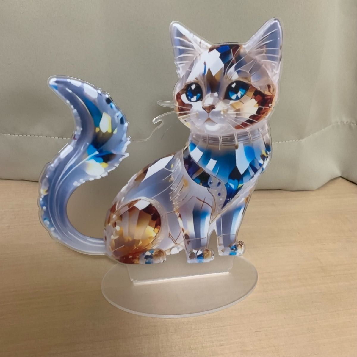 クリスタルキャット 置物 インテリア 飾り アクスタ 透け感 煌めく 猫 土台付き キラキラ アクリル板 猫雑貨 プレゼント_画像5