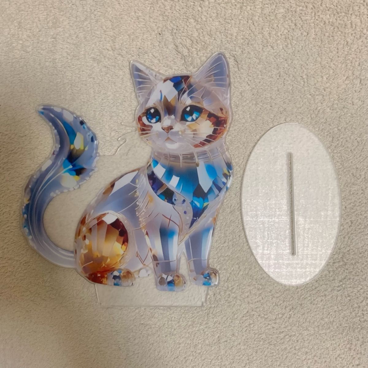 クリスタルキャット 置物 インテリア 飾り アクスタ 透け感 煌めく 猫 土台付き キラキラ アクリル板 猫雑貨 プレゼント_画像9