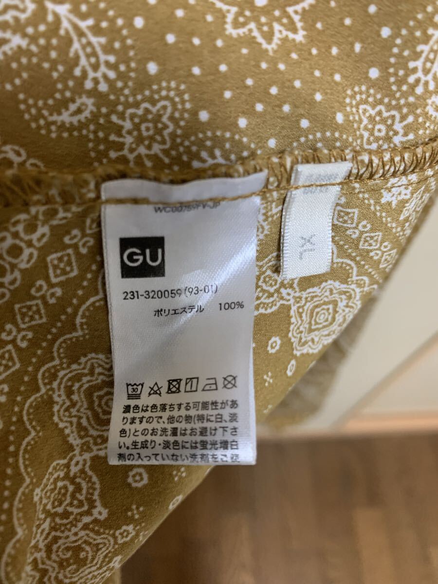 【送料込】ジーユー GU バンダナプリントワンピース 7分袖 茶系 ベージュ サイズ XL ロングワンピース ペイズリー_画像5