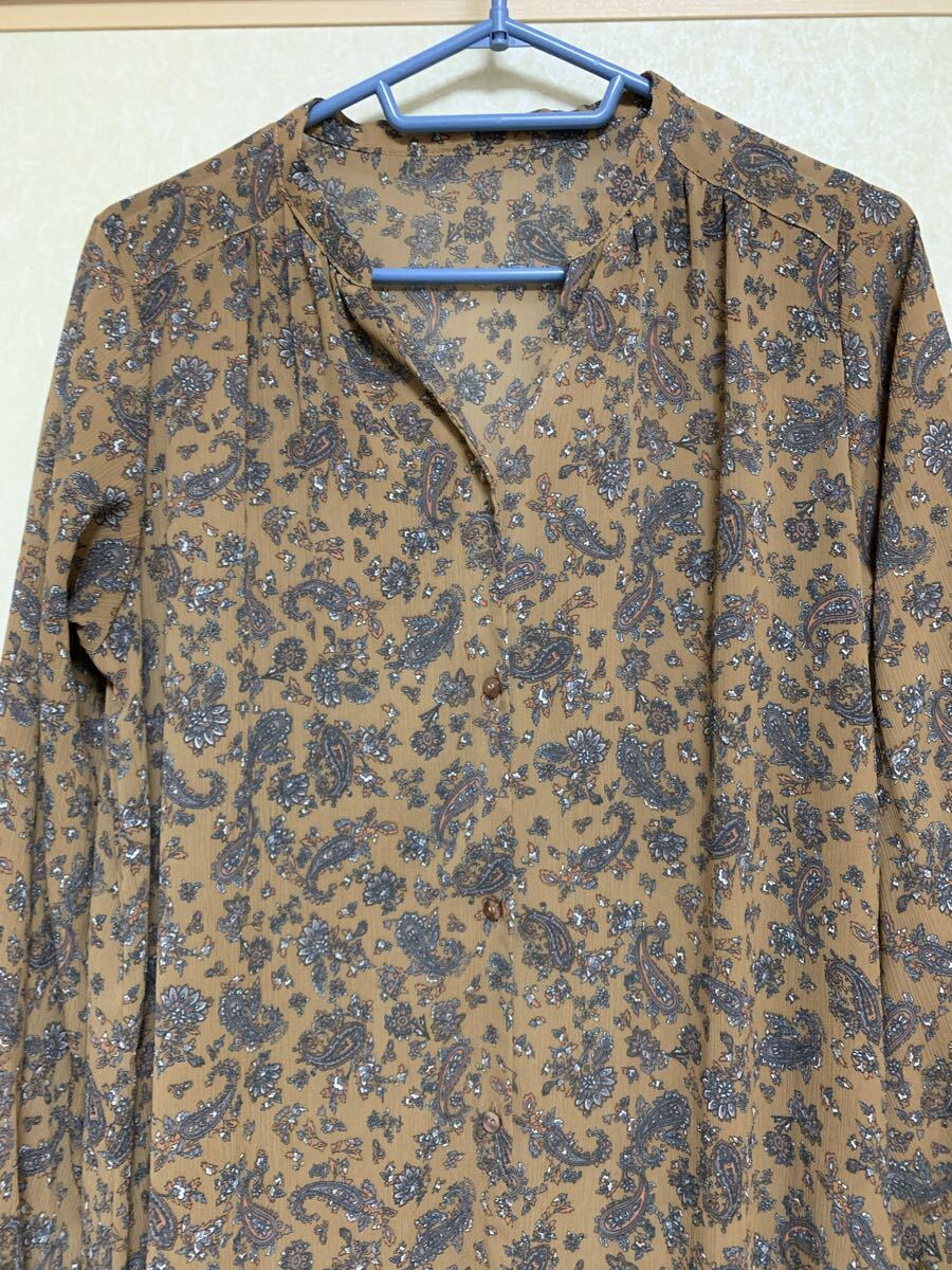 【送料込】ジーユー GU ペイズリープリントワンピース 長袖 茶系 サイズ L ロングワンピース _画像2