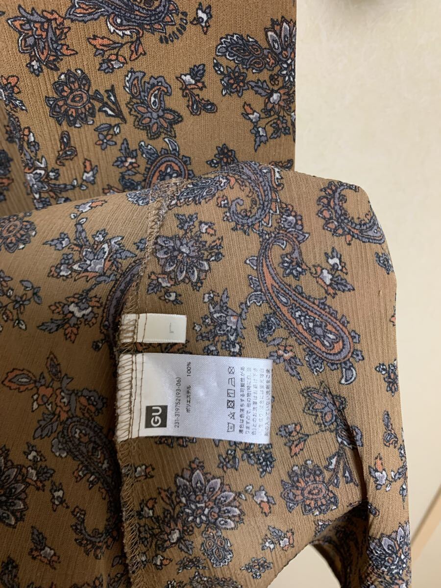 【送料込】ジーユー GU ペイズリープリントワンピース 長袖 茶系 サイズ L ロングワンピース _画像4