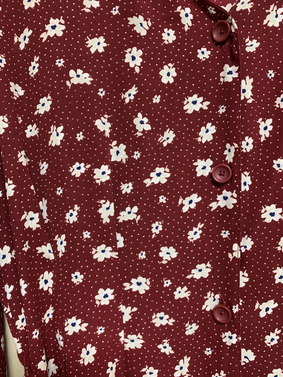 【送料込】ジーユー GU フラワープリントワンピース 長袖 赤系 エンジ サイズ XL ロングワンピース 花柄_画像5