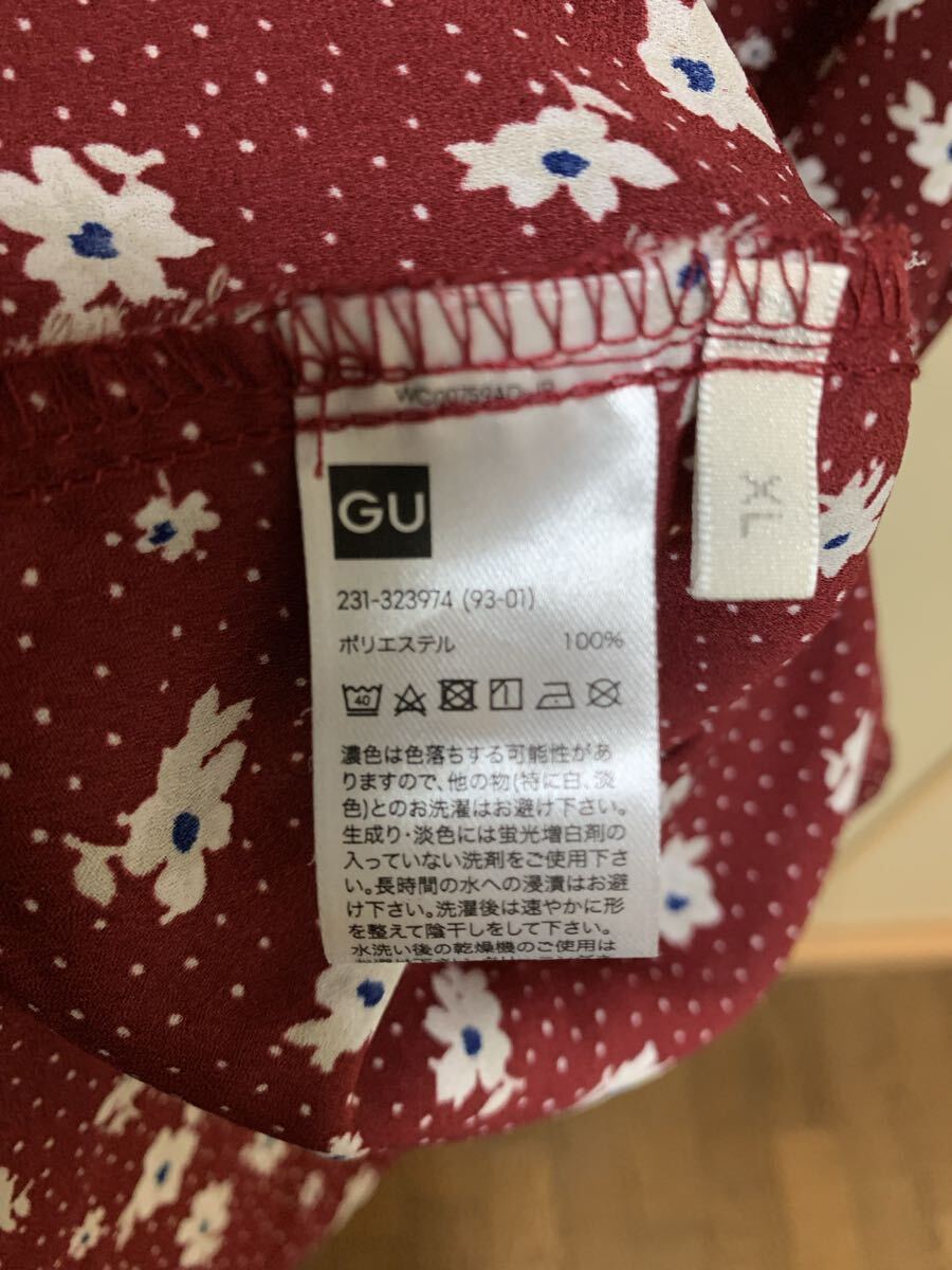【送料込】ジーユー GU フラワープリントワンピース 長袖 赤系 エンジ サイズ XL ロングワンピース 花柄_画像6