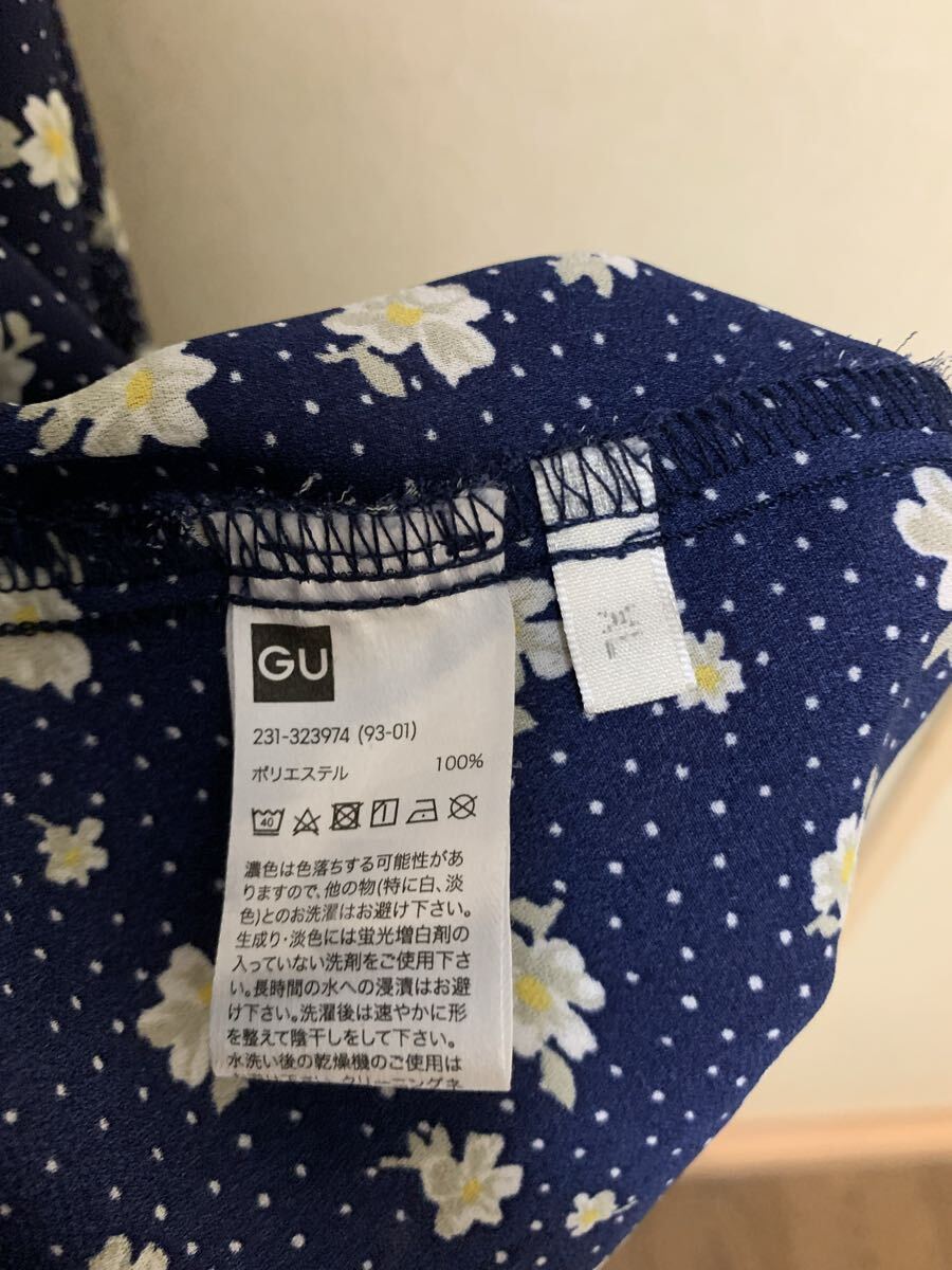 【送料込】ジーユー GU フラワープリントワンピース 長袖 紺色系 ネイビー サイズ XL ロングワンピース 花柄 ウエストリボン無し_画像4