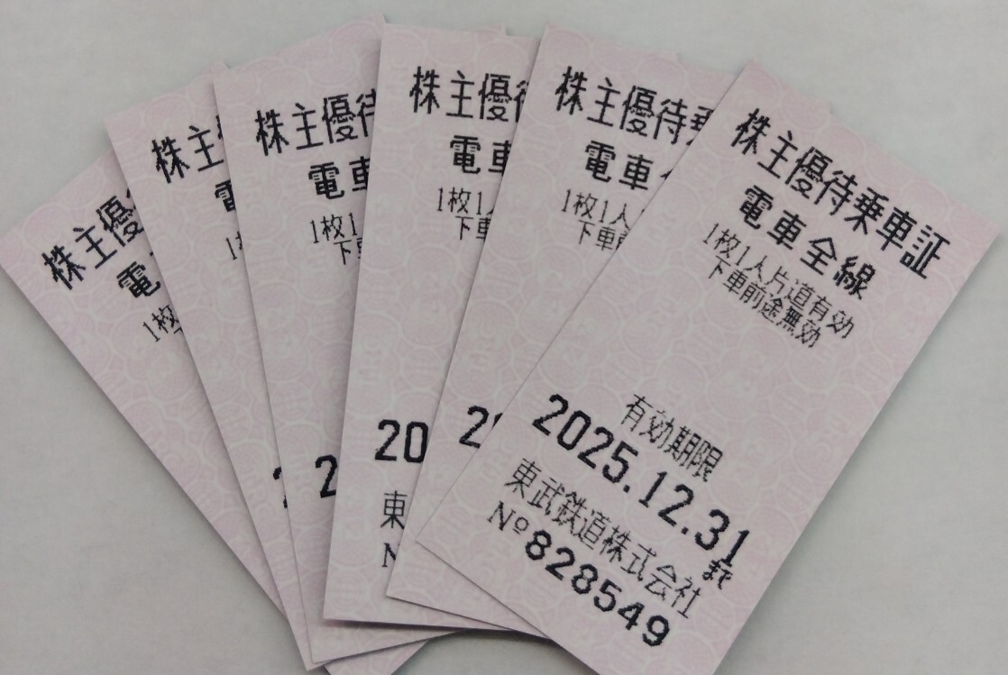 東武鉄道  株主優待乗車証 電車全線6枚の画像1