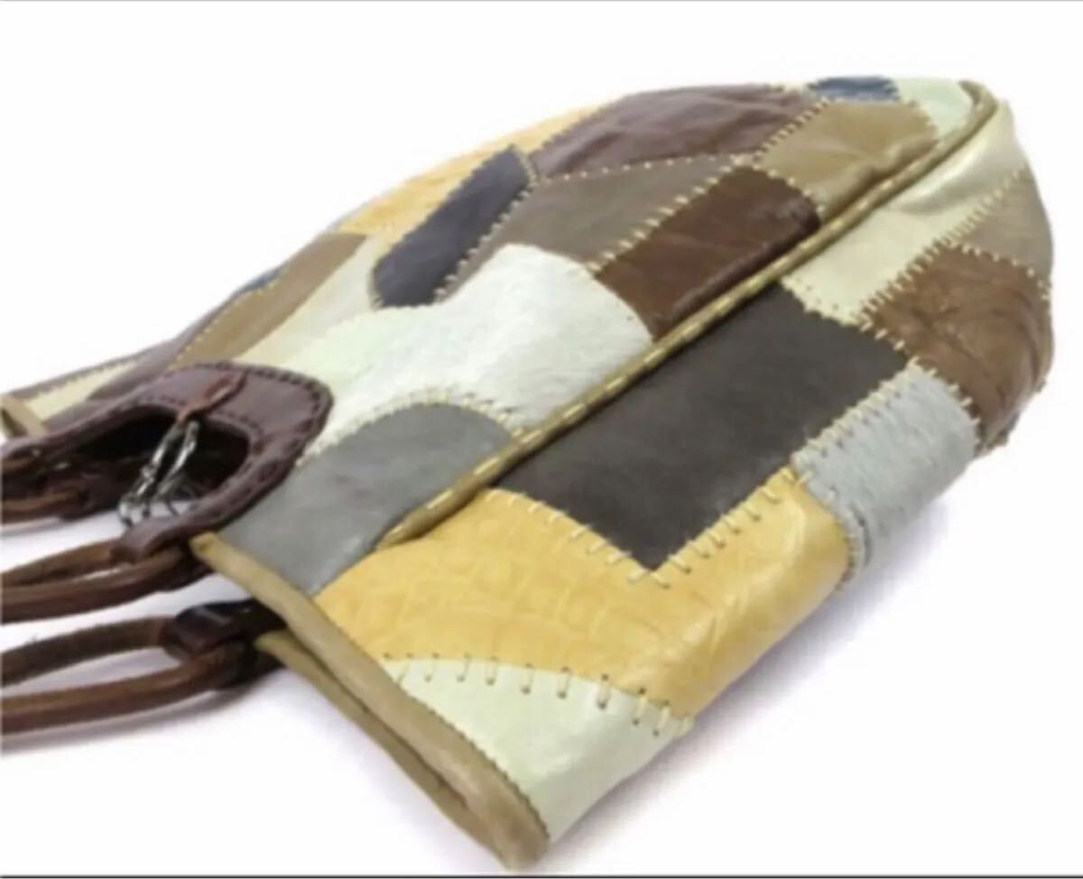 ジャマンピュエッシュ パッチワークトートレザーバッグ ハラコ型押しマルチカラー ファッションレディース服おしゃれコスメメイク女性ハン_画像3