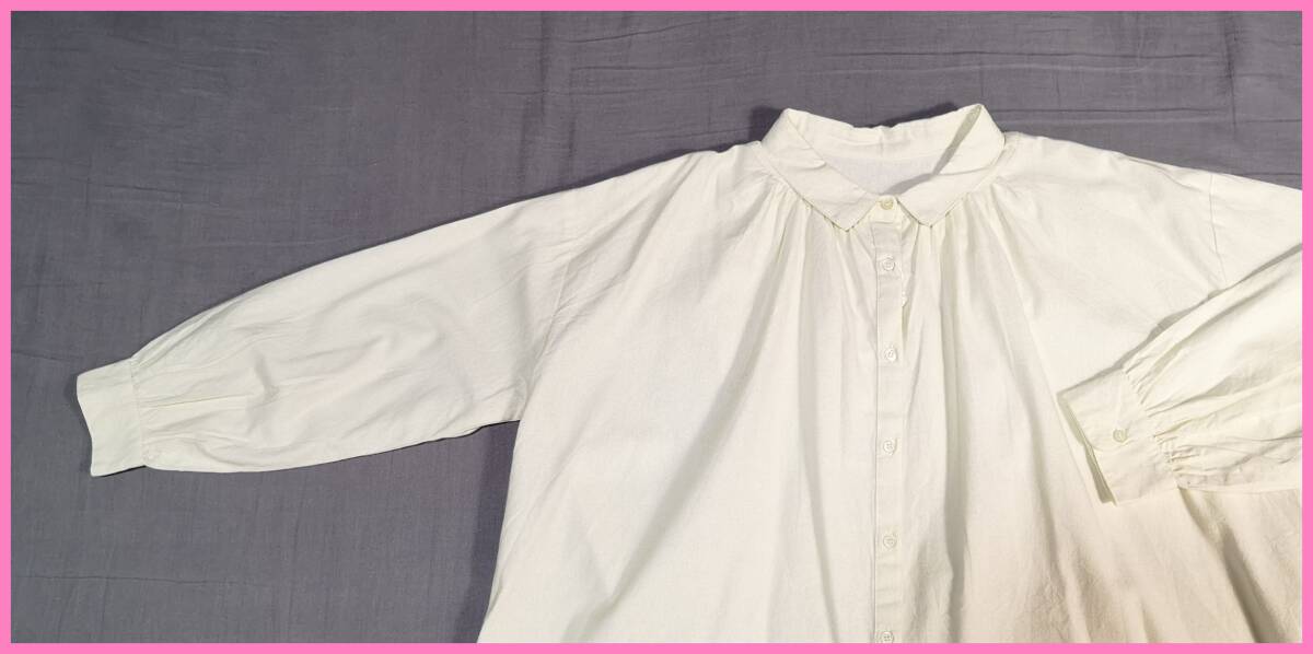 ＢＬＷ‐１０６春秋☆新品☆送料込み☆即決☆ナチュラル系☆綿☆カッターシャツより厚手☆M～Ｌサイズ☆ブラウス☆クリーム色系☆ギャザー_画像4