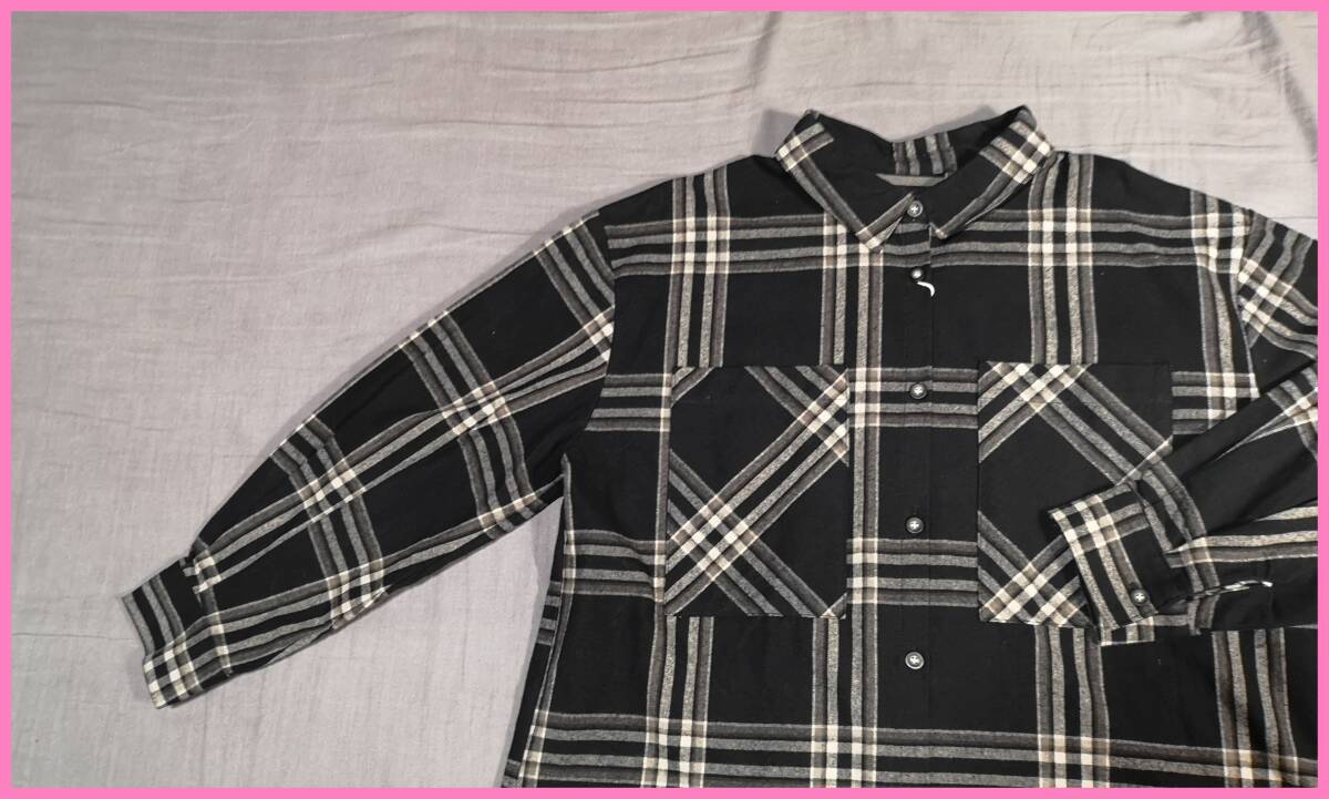 ＢＬＷ‐２６７☆秋冬☆新品☆送料込み☆即決☆ナチュラル系☆少し厚手の綿ネル素材☆M～Ｌサイズ☆ブラウス☆黒×グレー系☆チェック柄_画像4