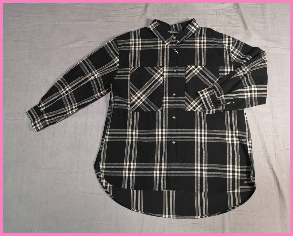 ＢＬＷ‐２６７☆秋冬☆新品☆送料込み☆即決☆ナチュラル系☆少し厚手の綿ネル素材☆M～Ｌサイズ☆ブラウス☆黒×グレー系☆チェック柄_画像3