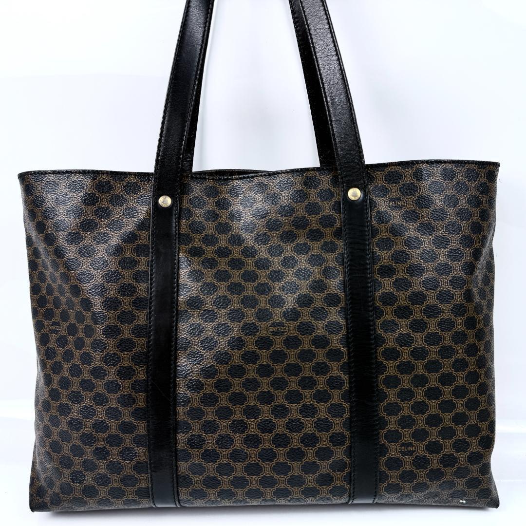 大容量 CELINE セリーヌ トートバッグ PVC 黒マカダム A4可能 トリオンフ トートバッグ 肩掛け ショルダーバッグ ハンドバッグ _画像3