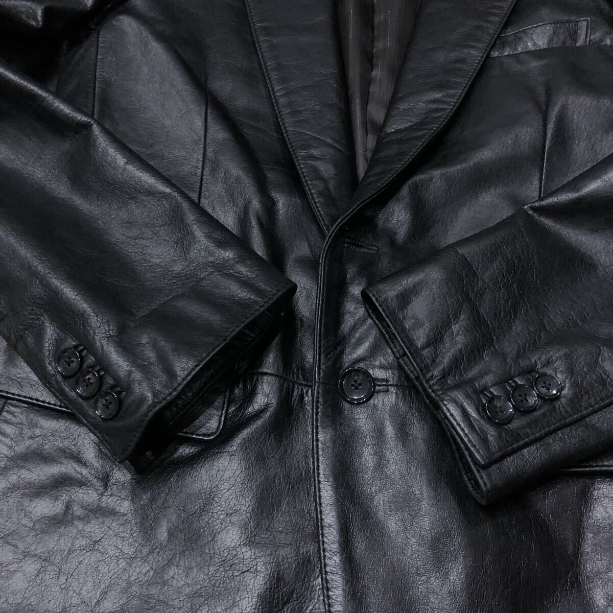 超希少XL!トルネードマート【圧倒的高級感】TORNADO MART レザー テーラードジャケット ブラック系 カウレザー 牛革 2B 総裏地 本切羽 LL_画像5