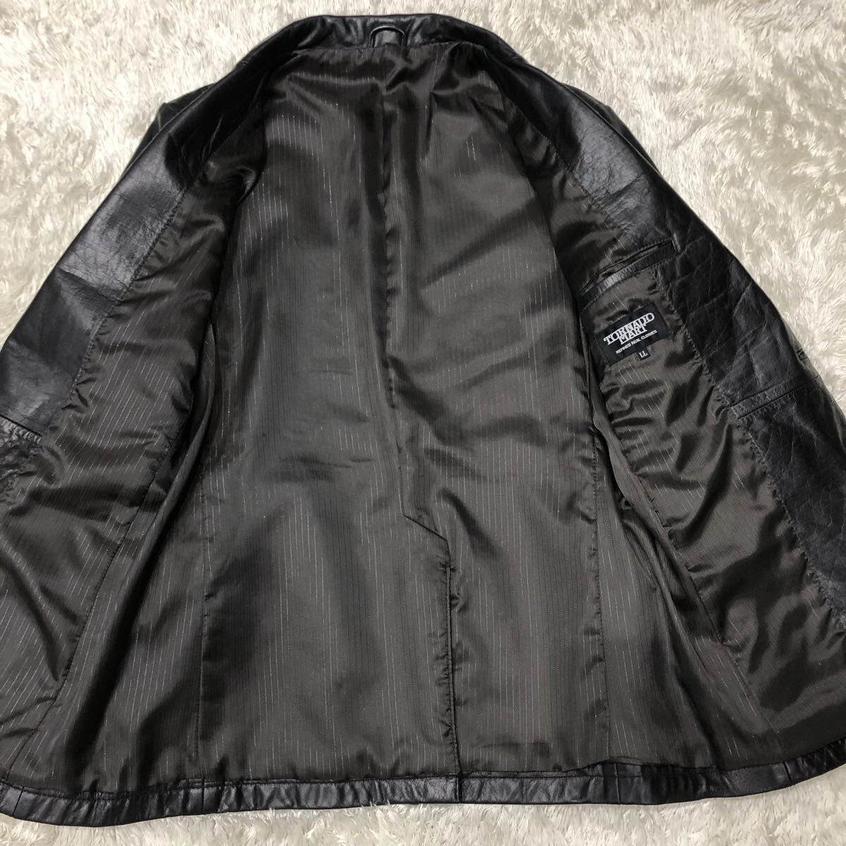 超希少XL!トルネードマート【圧倒的高級感】TORNADO MART レザー テーラードジャケット ブラック系 カウレザー 牛革 2B 総裏地 本切羽 LL_画像8