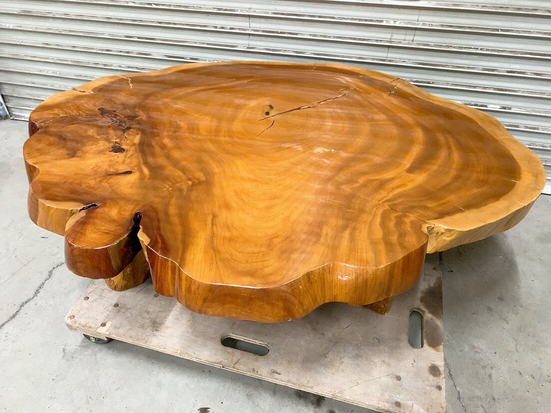 中古 一枚板テーブル 1350×1100mm 輪切り 座卓 ローテーブル 和室 古民家 座敷 机 年輪 ちゃぶ台 レトロ 茨城県常陸大宮 1013や11 M 家D_画像1