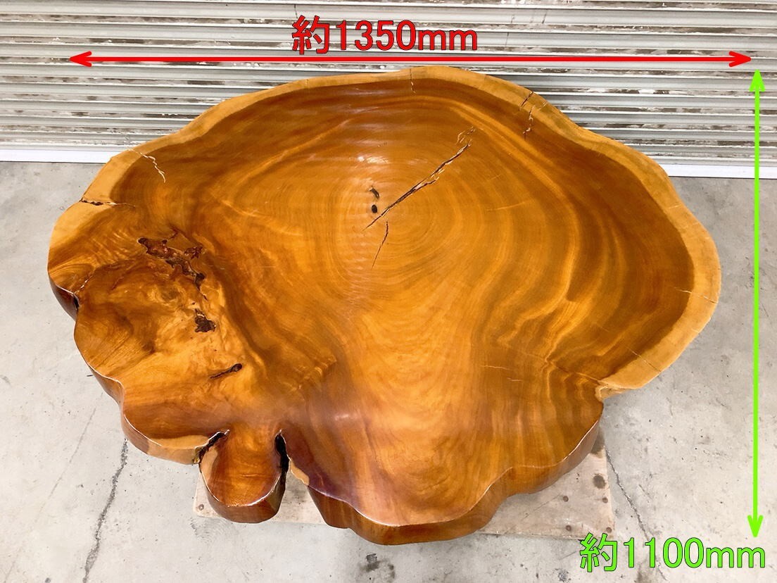 中古 一枚板テーブル 1350×1100mm 輪切り 座卓 ローテーブル 和室 古民家 座敷 机 年輪 ちゃぶ台 レトロ 茨城県常陸大宮 1013や11 M 家D_画像8