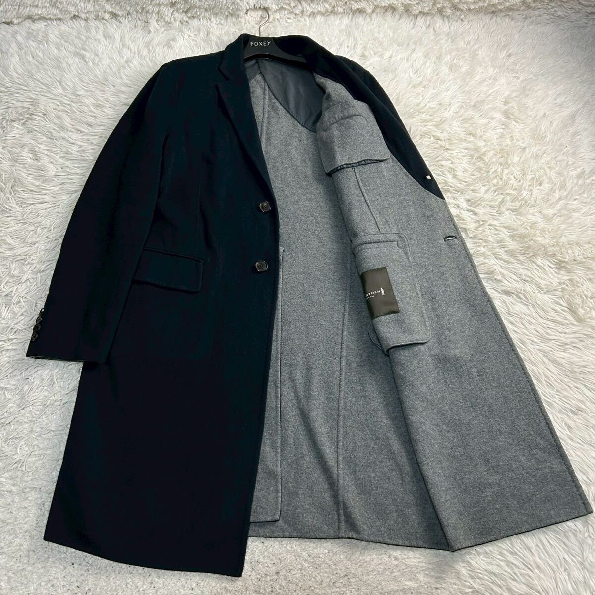 ●極美品/溢れ出る色気◎/L相当 MACKINTOSH LONDON マッキントッシュ ダブルフェイス チェスターコート ウール 起毛 ロング丈 刻印釦 紺 40_画像1