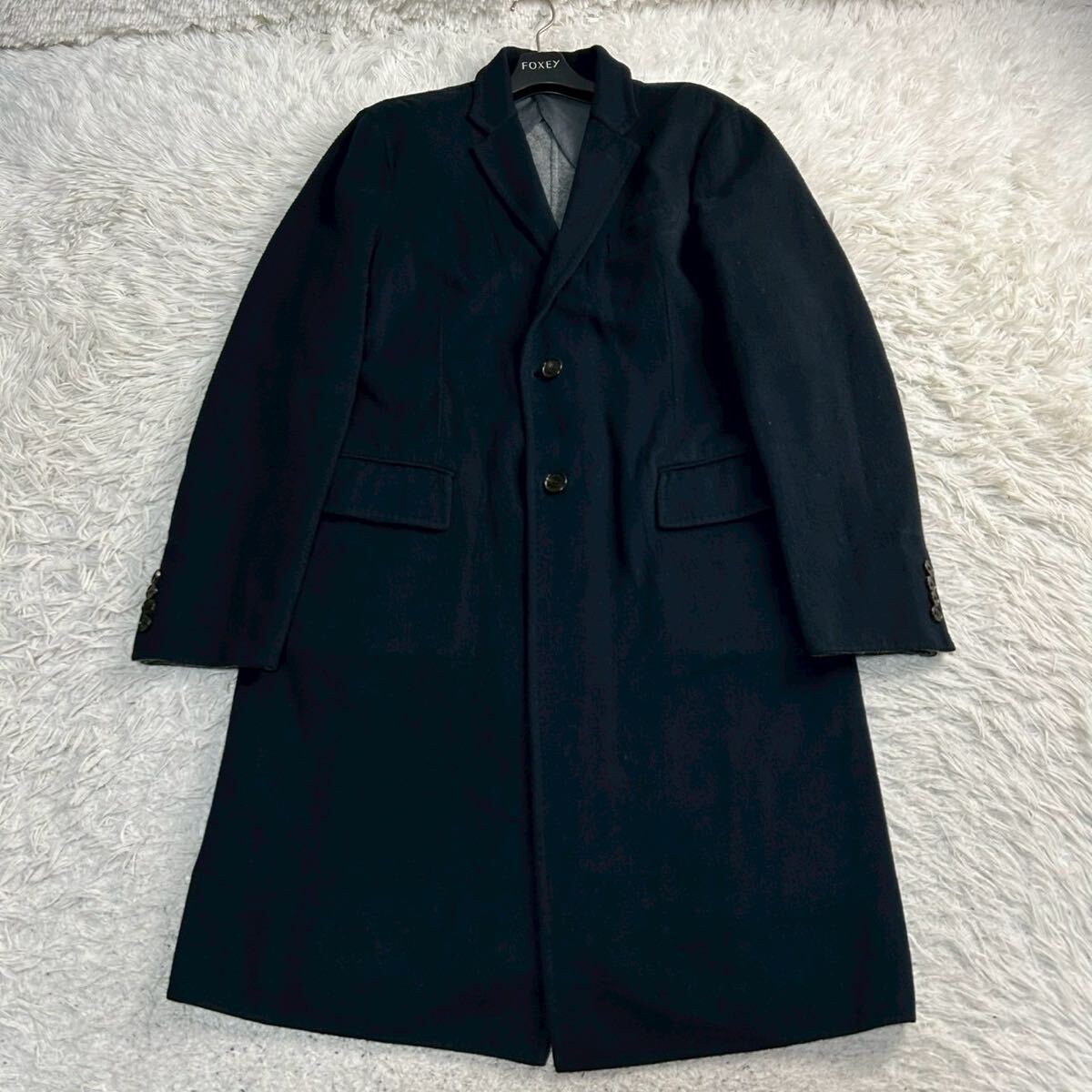 ●極美品/溢れ出る色気◎/L相当 MACKINTOSH LONDON マッキントッシュ ダブルフェイス チェスターコート ウール 起毛 ロング丈 刻印釦 紺 40_画像2