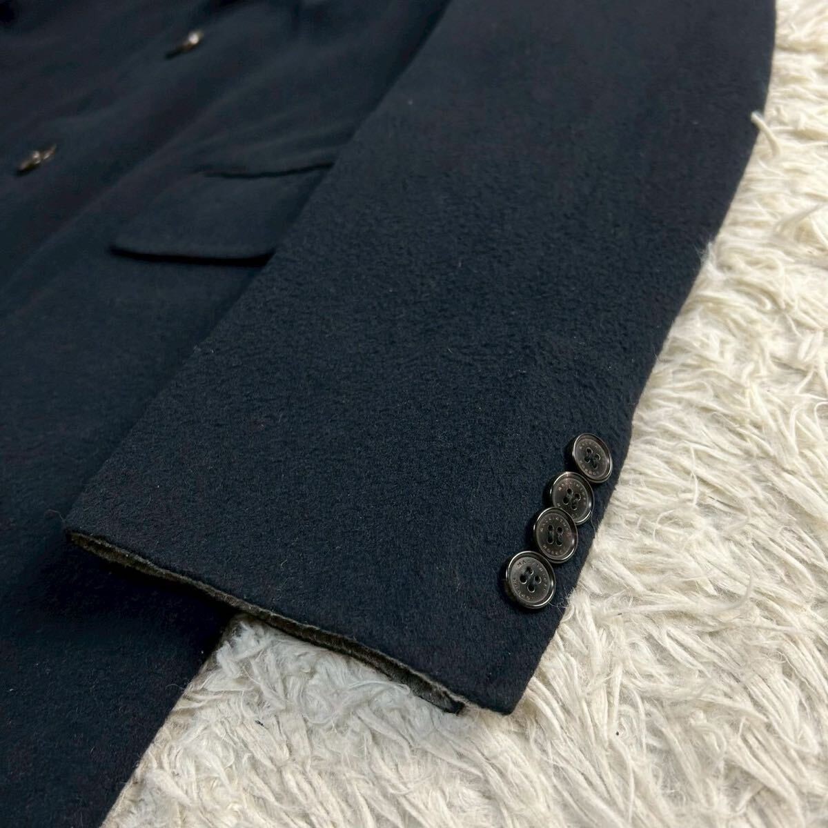 ●極美品/溢れ出る色気◎/L相当 MACKINTOSH LONDON マッキントッシュ ダブルフェイス チェスターコート ウール 起毛 ロング丈 刻印釦 紺 40_画像6