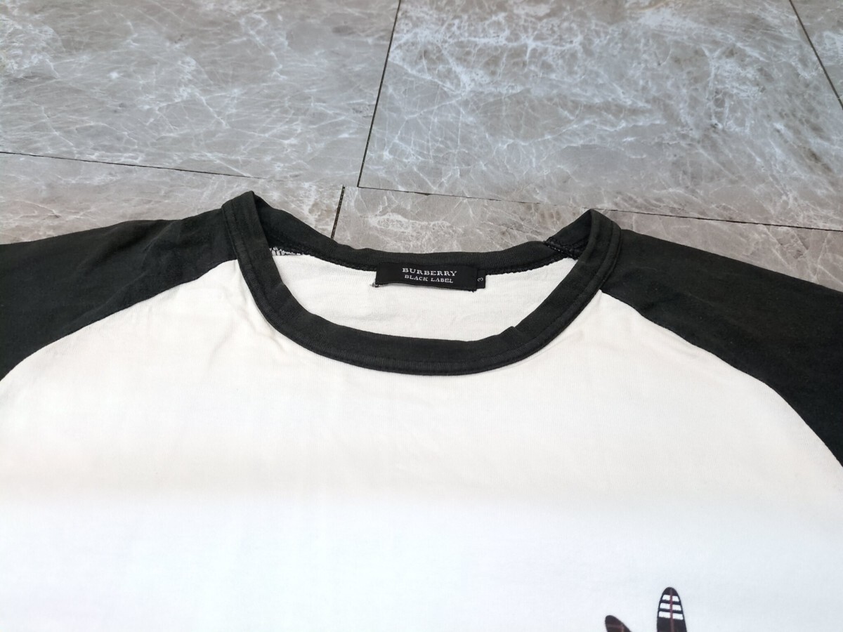 7.BURBERRY BLACK LABEL ノヴァチェック意匠 ロゴ 半袖Tシャツ カットソー バーバリーブラックレーベル 三陽商会 メンズL 白黒えんじ x308_画像4