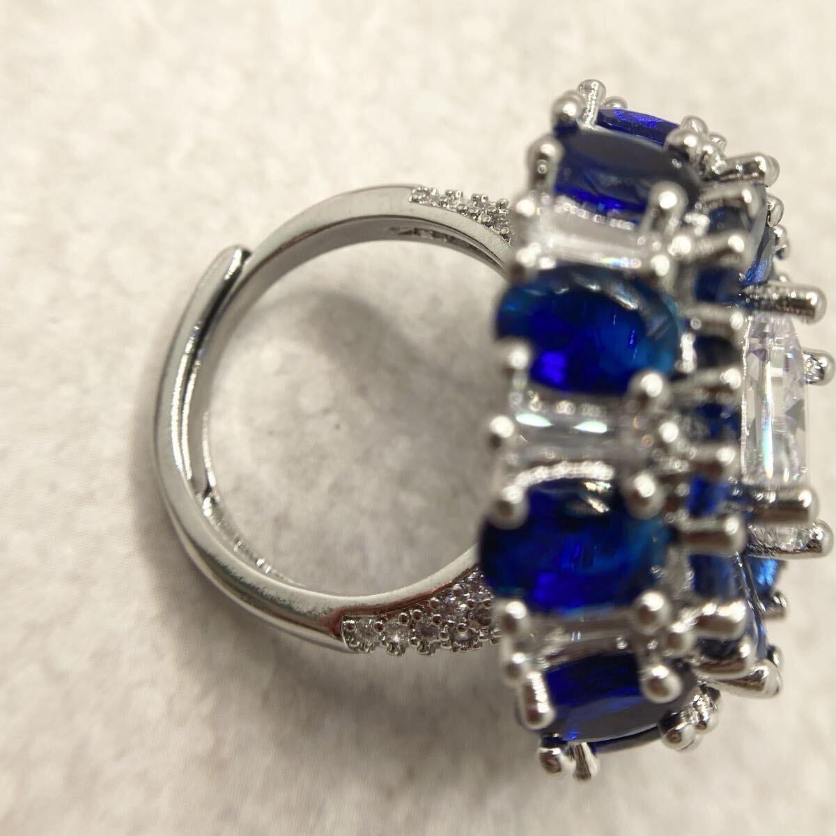 14号15号★ホワイトトパーズとサファイアのお花デザインゴージャスリング★レディース指輪シルバーアクセサリーカラーストーン新品宝石Y-R_画像4
